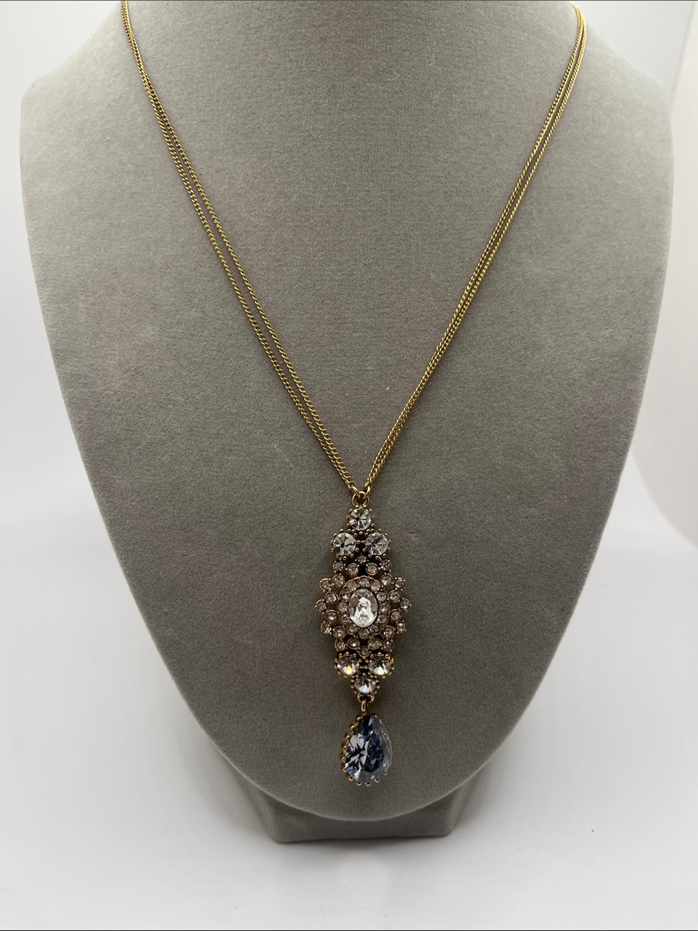 Nicole Miller VTG Gold-Tone Crystal Pendant Necklace with Clear and Blue Stones